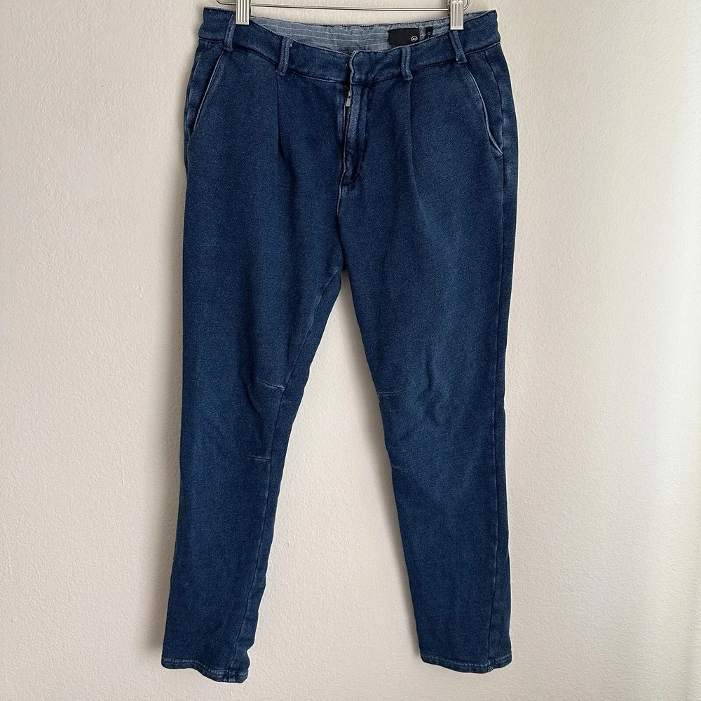 AG Adriano Goldschmied Jogger Pants 30 Blue Pleated Knit Denim 1213UFT-IKD-SEV